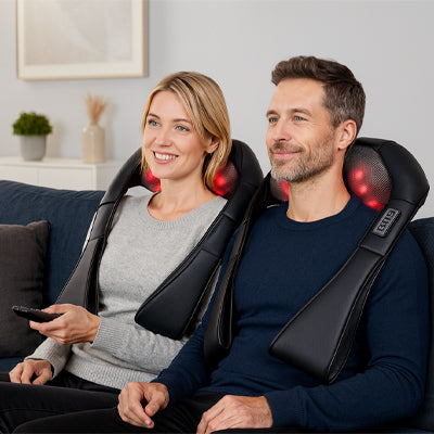 couple utilise appareil de massage cou