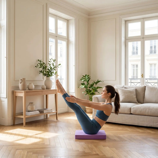 fille assise sur coussin d'équilibre