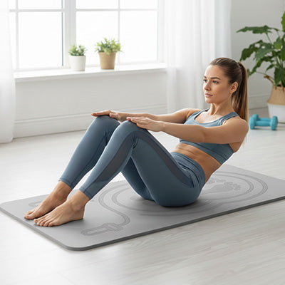 fille fait abdominaux tapis du sport