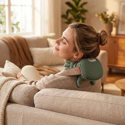 fille utilisant appareil de massage 4D après travail