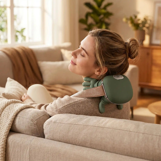 fille utilisant appareil de massage 4D après travail